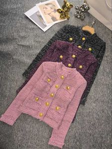 디자이너 여자 재킷 2024 가을/겨울 뉴 프랑스 작은 향기로운 스타일 두꺼운 트위드 골드 버튼 패션 캐주얼 라운드 넥 짧은 탑 코트