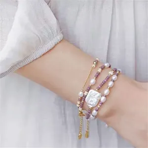 Charm Bracelets Purple Rice Bead Adjustable Bracelet Set Natural Pearl Bohemia Embellishment Bangle Women Beach Party Jewelry Gift Wholesale