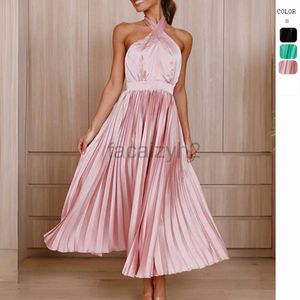Designer Dress 2024 Spring/Summer New Hanging Neck Pleated Style Dress Loose Vacation Party Women's Dress Plus size Dresses