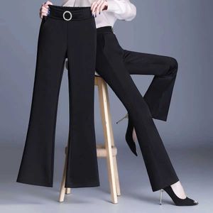 Calças femininas Capris Office Lady Lady Black Korean Flare Pants Spring Autumn Strtwear Moda de perna larga elástica cintura alta Casual feminino Suits Troushers Y240504