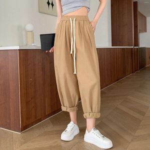 Women's Pants Casual Pencil Spring Summer 2024 Solid Color Elastic High Waist Fashionable Loose Straight Trousers Female