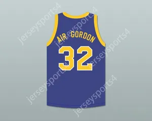 Custom Nay Mens Youth/Kids Air Gordon 32 Blue Basketball Jersey com Martin Patch Top Stitched S-6xl