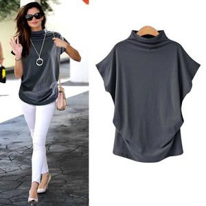 Frauen T-Shirt 6xl Frauen Sommer T-Shirt Kurzes Fledermausschlägen Sie locker solide graue Rollkragenpullover T-Shirt 2019 Neue T-Shirts Femme Tees Tops D240507