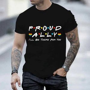 남자 티셔츠 LGBT T 셔츠 자랑스러운 동맹국이 당신을 위해 거기에 당신을 위해 거기에 있습니다. 레인보우 남성 티셔츠 프라이드 달 T 셔츠 게이 애호가 커플 일치하는 티셔츠 t240506