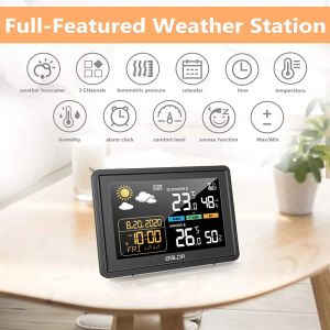 Gauges New Wireless Negative Display Weather Station Temperature and Humidity Meter, Weather Forecast, Dual Alarm Clock, Perpetual Cale