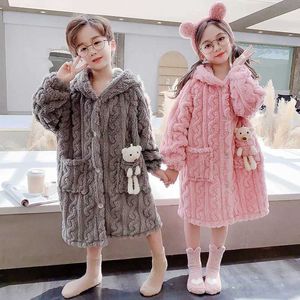 Pajamas New Winter Cute Bear Girl Shower Gel 2021 Flannel Birthday Party Dress Hoodie Warm Single Chest Pajamas Cardigan BoysL2405