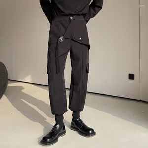 Calça masculina de rua de rua japonesa macacão casual escuro leggings preto