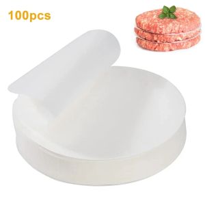Grills 100pcs Round Silicone Oil Paper Hamburger Patty Blotting Oil Paper Barbecue Tool For Oven Bakeware BBQ Grill Absorbing Oil Sheet