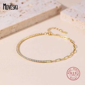 Bangle SKI 925 Sterling Silver Asymmetric Paved Zirconia Chain Womens Luxury Birthday Jewelry Gift Q240506