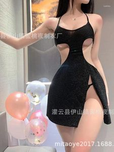 Casual Dresses Passion Temptation Elegant Mature Gentle Dress Fun underkläder ihåligt ut Shiny Sexy Deep V Server Firting 8Vy9