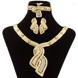 Halskette Ohrringe Set Schmuck für Frauen Dubai Gold Farbe Schmuck Kristall Hoop Italienische Brauthochzeit