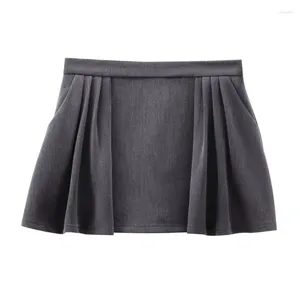 Skirts Gray Pleated Short Skirt For Women 2024 Spring Summer Zipper Mini Fashion Versatile Solid Color Sexy Casual