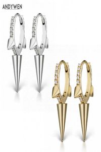 Andywen 925 Sterling Silver 8mm Triple Long Spike Clicker Crystal CZ Zircon Hoops Clis Loops Earring for Women 2106084581241