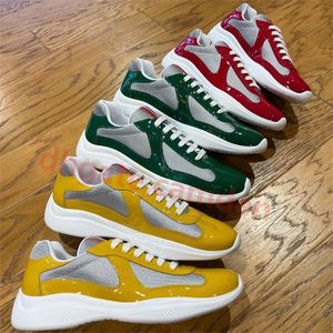 Designer Americas Cup Shoes Sneakers Top Yellow Patent Leather Flat Trainers Black White Mesh Breattable Nylon Casual Outdoor Walking