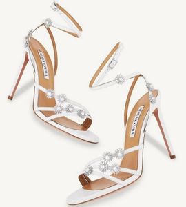 Elegant Aquazzura Starry Night Women Sandals Shoes White Gold Party Wedding Pumps Flower Crystal embellishment Lady High Heels EU35-43 Original Box