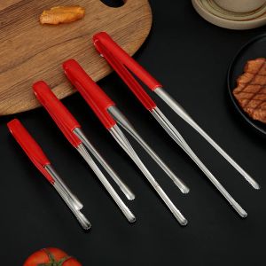 Accessories Stainless Steel BBQ Tongs Salad Food meat vegetable red glue Clips Bread Pasta Serving Tongs NonStick Kitchen Cooking Tools