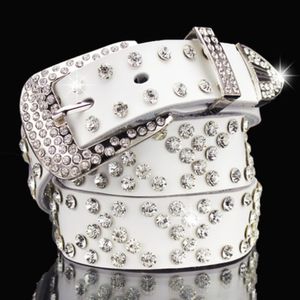 Mode lyxdesigner mousserande vacker diamant zirkon kristallblomma kvinna läderbälte 110 cm 3 6 ft 230J