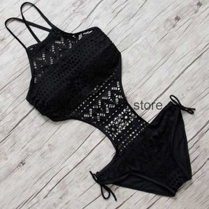 Women's Swimwear 2024 sexy all-in-one swimsuit strapless beach crochet bikini 2024 black womens H240507