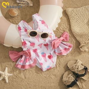 Swimwear Ma&Baby 16Y Toddler Kid Girls Swimsuit Children Swimwear Cute Bow Donuts Ice Cream Print Summer Beachwear Bathing Suit