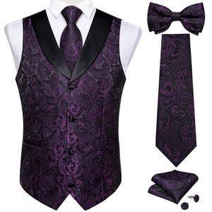 Luxunda Seda Purple Black Black Floral Mens Casamento Compresa de Casamento Sem Sleeseless Vneck Waltcoat Concutora Lartilhão de Bowtie