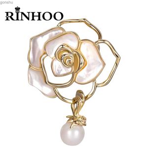 Pins Brooches Rinhoo Trendy White Enamel Camellia Flower Brooch For Women Elegant Imitation Pearl Beads Tassel Lapel Pins Plant Badge Jewelry WX