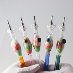Lysande färgat sandglas nektarsamlare med rostfritt stål Tips 10mm Nector Collectors Kit Mini Glass Tobaksrör för oljerigg Glas Bong Handrör