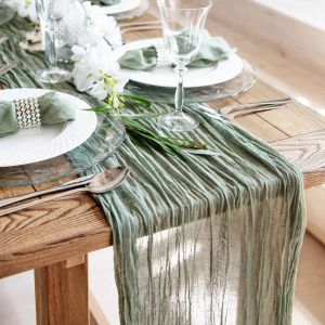 Linens SemiSheer Gauze Table Runner Sage Cheesecloth Dining Rustic Wedding Birthday Decoration Christmas Banquets Arches Cake Decor