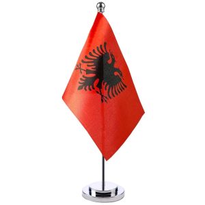 Acessórios 14x21cm Bandeira da mesa do escritório da albânia Banner Stand Stand Stand Stand The Albanian Gabinet Bandle Set Reunk Room Decor