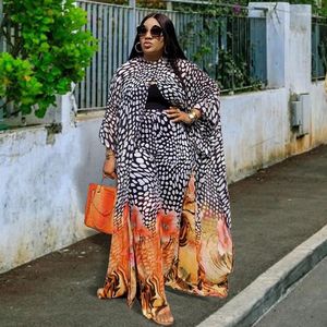 Etniska kläder Summer Dubai African Dresses For Women Two-Piece Printed Chiffon Cardigan Set Traditionell Afrika Long Dress Kaftan