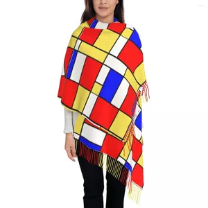 Scarves de stijl eşarp mod 60s Mondrian tarzı sıcak şal sarar püskül kadınlar vintage kafa kış özel bandana