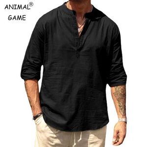 Men's Polos Mens linen long sleeved solid color loose fitting shirt long sleeved cotton shirt mens clothing Camisa collar top 5XLL2405