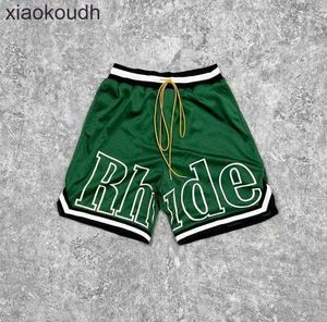 Rhude High end designer shorts for Summer mesh printed shorts webbing stitching trendy loose breathable sports drawstring mens and womens pants With 1:1 original tag