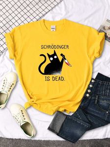 Damska koszulka damska T-shirt Schr Dinger to martwy kreskówkowy czarny kota nadruk koszulka damska ultra-fine miękka snot luźna koszulka wygodna i zabawna topl2405