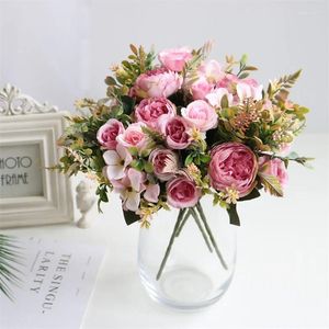 Dekorativa blommor 32 cm silke ros hortensia pion blommsimulering bukett bröllop hem dekoration falsk dekor