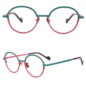 Solglasögon ramar Två ton vintage runda titanglasögon kvinnor rosa optiska glas ramar män recept gröna glasögon myopi