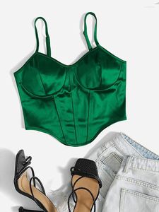 Frauen Tanks Y2K Europe und Amerika Sommer Ly entwarf Mädchen asymmetrische Stich -Hem -Spaghetti mit gebogenem Satin -Crop -Camisol.