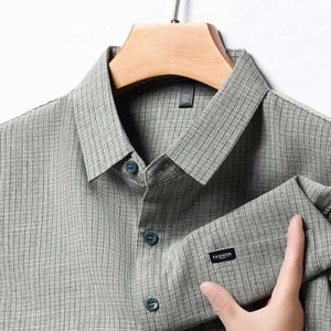 1ipn Men's Dress Tirts 2024 Mens Business Casual Plaid Cotton Linen Shirt Shirt Shirt Most Cotton Top D240507