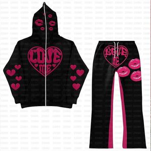 Easetic Y2K Goth Grunge Lettera Love Stampa Zip Up Hoodies Women High Street Harajuku Hip Hop Hop Self Selthirt Men Coat 240428