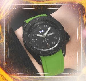 Mens Stylish Automatic Quartz Battery Watches Day Tid Färgglad gummiband Klocka Black Ceramic Case Elegant Hour Calender Set Auger Business Armband Watch