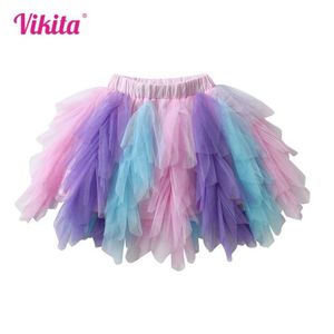 Tutu 드레스 Vikita 여자 Tutu Mesh Tulle 레이어드 스커트 어린이 생일 파티 캐주얼 공연 공주 미니 치마 어린이 옷 D240507