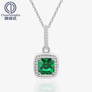 Chains S925 Sterling Silver Square Simulated Gem Necklace For Women With European And American Light Luxury High Sense