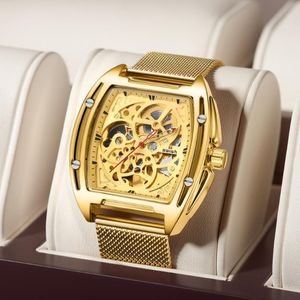 Relógios de pulso Swish Design Relógio automático de luxo Golden Hollow Mechanical Aço inoxidável Homens impermeáveis Relogio Masculino 2489