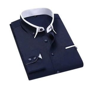 メンズドレスシャツ8xl男性春秋のビジネスドレスシャツスリムフィットカジュアルシャツ高品質のホンブル服トップブラックホワイトD240507