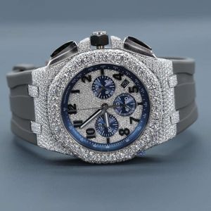 Luxuriöser Moissanit -Diamant vereisere hochwertige handgefertigte Färbematerial Stahlmaterial Hip Hop Chronographen Waffenhandel für Männer