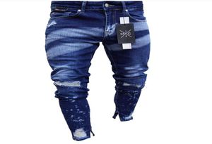 2021 Washed Blue Mens Jeans Clothing Color Gradient Pencil Jean Pants Long Slim Fit Zipper Biker Jeans1088619