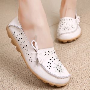 Kadın Moda Yaz Ayakkabı Orijinal Deri Tatlı Loafers Yumuşak Hemşire için Yuvarlak Ayak Ayakkabı ile Düz Ayakkabılar 240426
