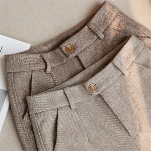 Calça de lã Womens harem lápis calça outono inverno de cintura alta calça casual de terno cargo de mulher calça 240423