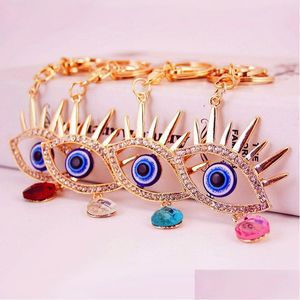 Nyckelringar 3st/Lot Fashion Keyring Evil Eye With Crystal Tear Ring Rhinestone Alloy Pendant Keychain Gold Cool Handbag Charm Car Cha Dh5kd