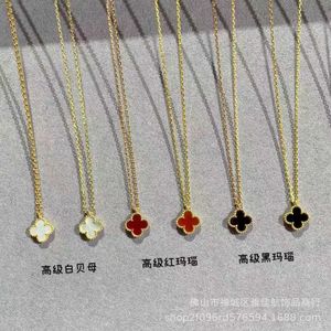 Hot Van Clover Necklace Womens Red Jade Marrow 18K Rose Gold Natural Fritillaria Mini Collar Chain High Version V With Logo