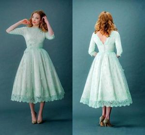 Vintage Lace 1920s' Prom Dress Half Sleeves Mint Green Tea Length Plus Size Backless Evening Party Graduation Gowns BC18766